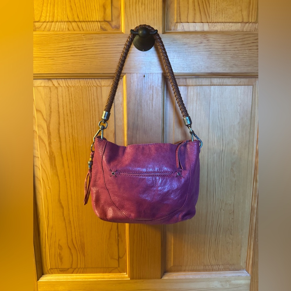 The Sak Pink Leather Shoulder Bag with Brown Strap